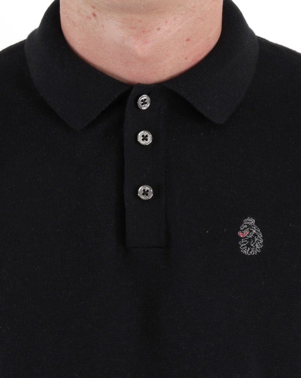 Luke Magnesium Knitted LS Poloshirt Schwarz