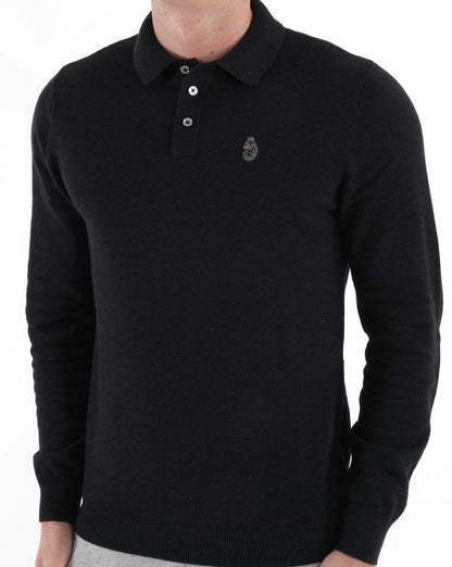 Luke Magnesium Knitted LS Poloshirt Schwarz