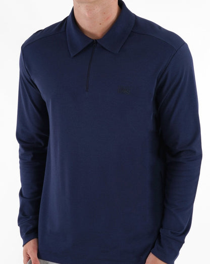 Benetton – Langärmliges Poloshirt mit Reißverschluss in Marineblau
