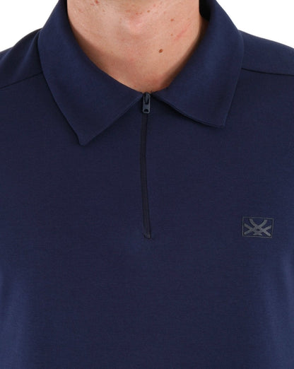 Benetton – Langärmliges Poloshirt mit Reißverschluss in Marineblau