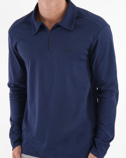 Benetton – Langärmliges Poloshirt mit Reißverschluss in Marineblau