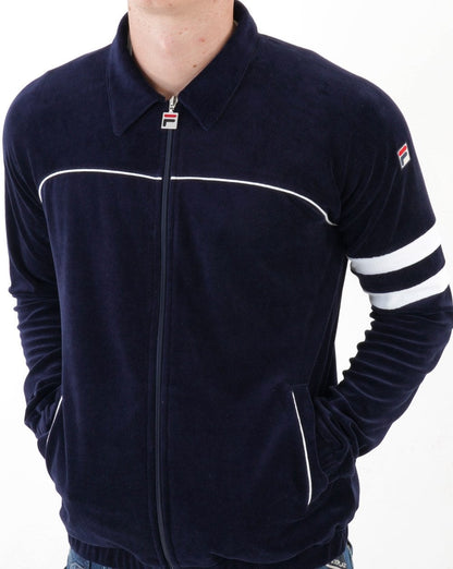 Fila Vintage Frankie Velours-Trainingsjacke Marineblau/Weiß