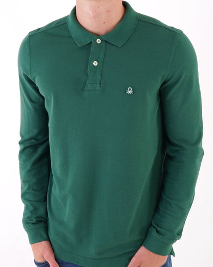 Benetton Langarm-Poloshirt Dunkelgrün