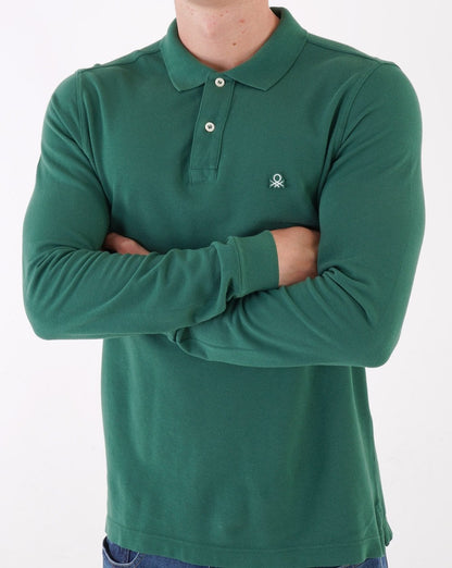 Benetton Langarm-Poloshirt Dunkelgrün