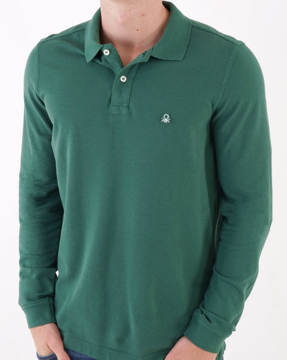 Benetton Langarm-Poloshirt Dunkelgrün