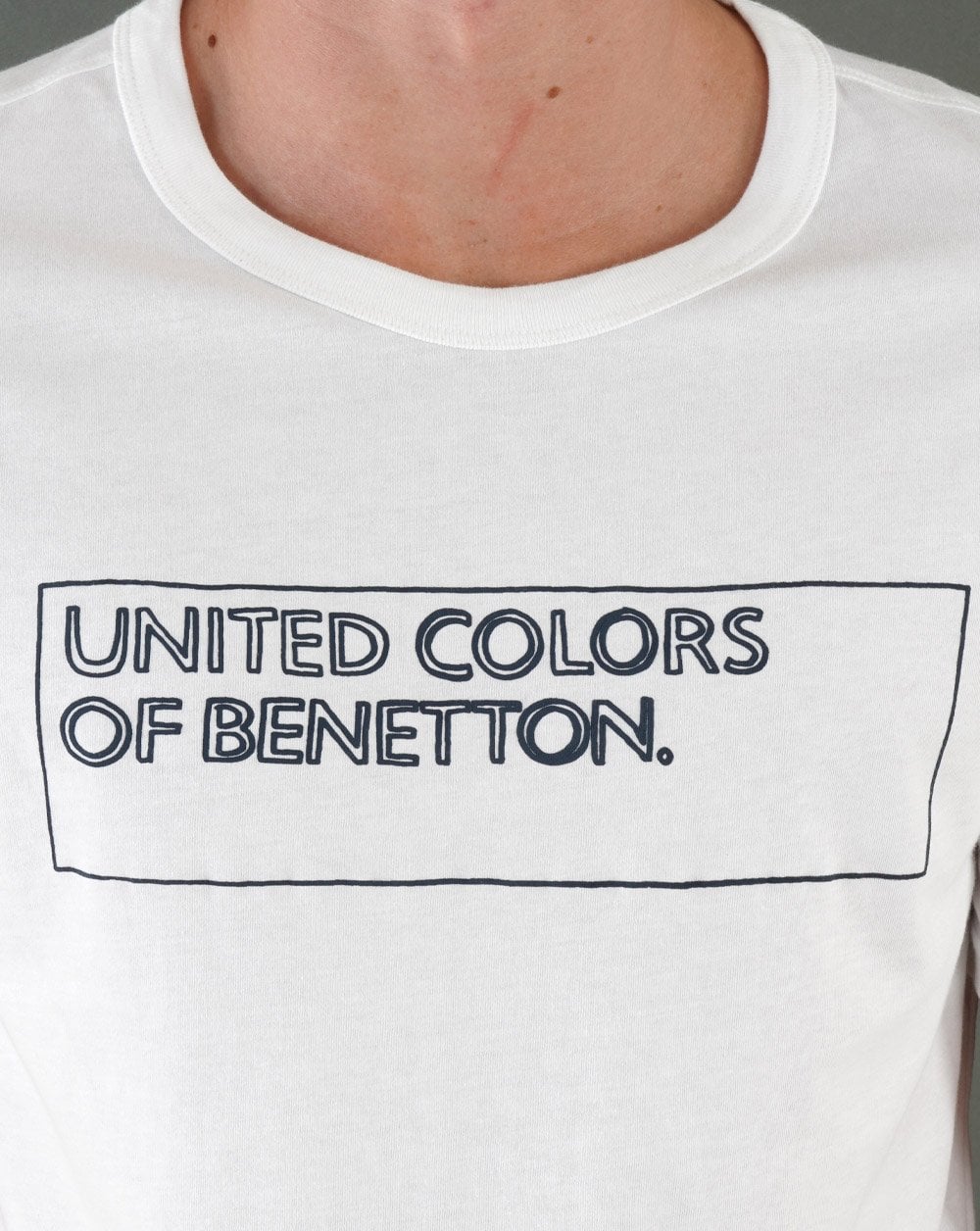 Benetton Box Outline Logo T-shirt White/Navy