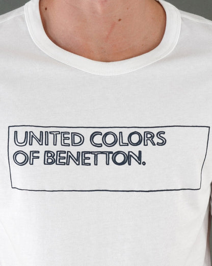 Benetton T-Shirt mit Box-Umriss-Logo Weiß/Marineblau