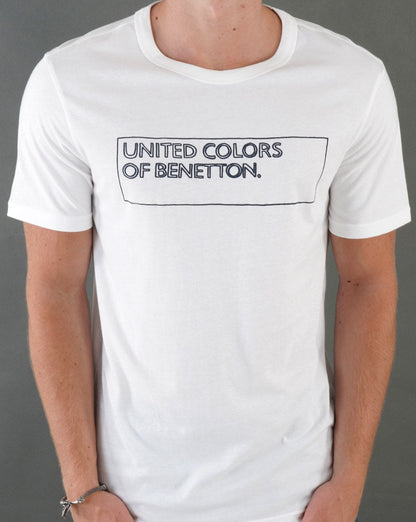 Benetton T-Shirt mit Box-Umriss-Logo Weiß/Marineblau