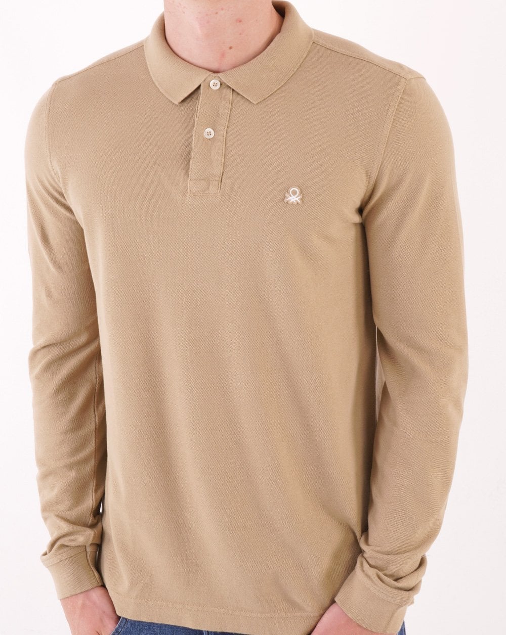 Benetton Langarm-Poloshirt Beige