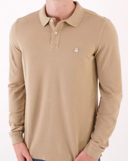Benetton Langarm-Poloshirt Beige