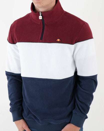 Ellesse Block Fleeceoberteil mit 1/4-Reißverschluss, Burgunderrot, Weiß, Marineblau