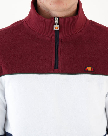 Ellesse Block Fleeceoberteil mit 1/4-Reißverschluss, Burgunderrot, Weiß, Marineblau