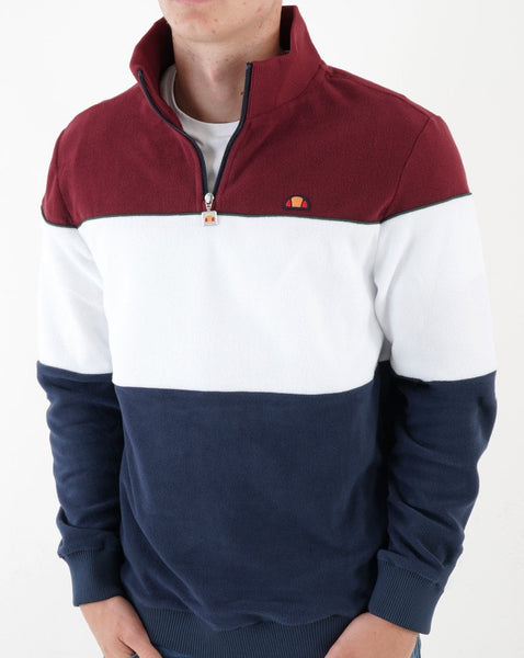Ellesse Block 1/4 Zip Fleece Top Burgundy White Navy