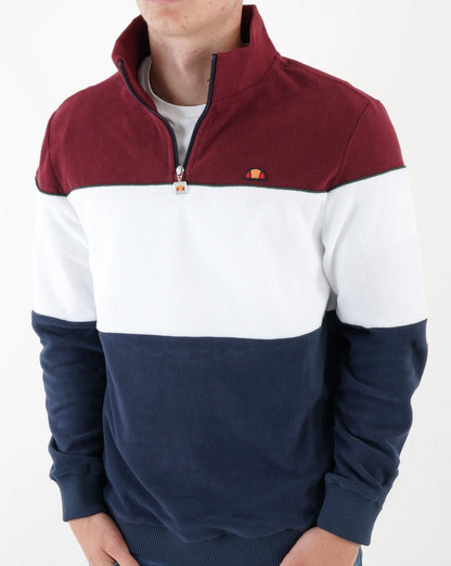 Ellesse Block Fleeceoberteil mit 1/4-Reißverschluss, Burgunderrot, Weiß, Marineblau