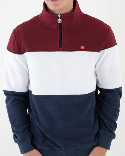 Ellesse Block Fleeceoberteil mit 1/4-Reißverschluss, Burgunderrot, Weiß, Marineblau