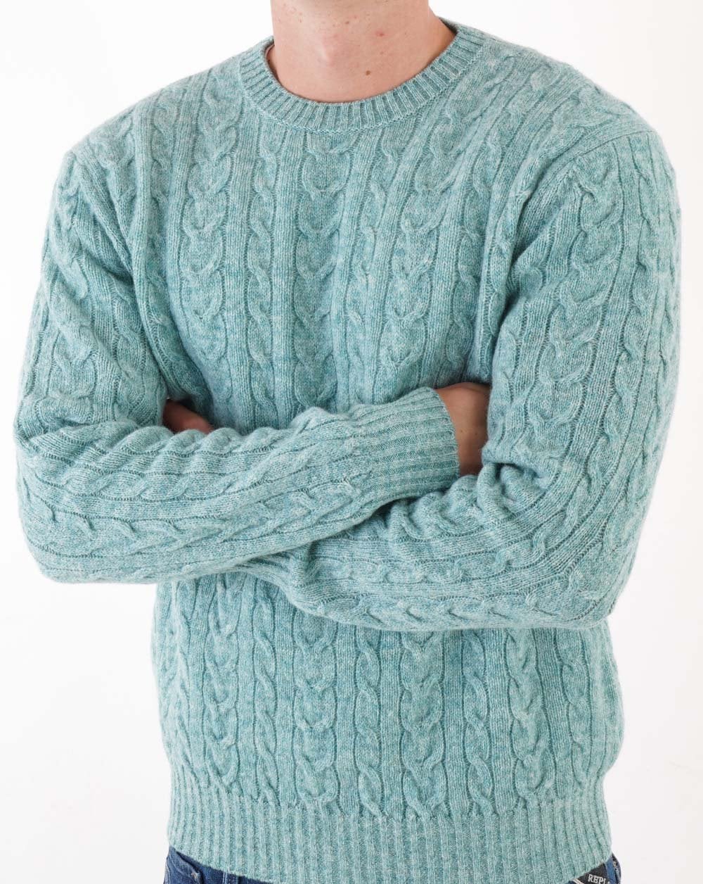 Benetton – Zopfmusterpullover in Meeresminze