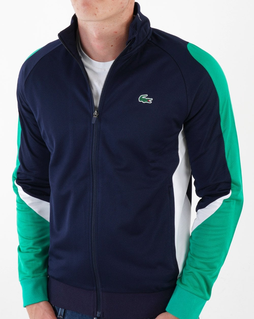 Lacoste Sport – Kontrast-Trainingsjacke in Marineblau/Grün