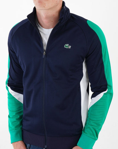 Lacoste Sport – Kontrast-Trainingsjacke in Marineblau/Grün