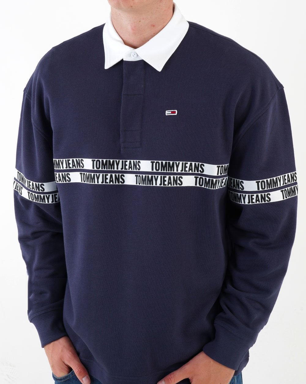 Tommy Jeans Tape Rugby-Shirt, Marineblau