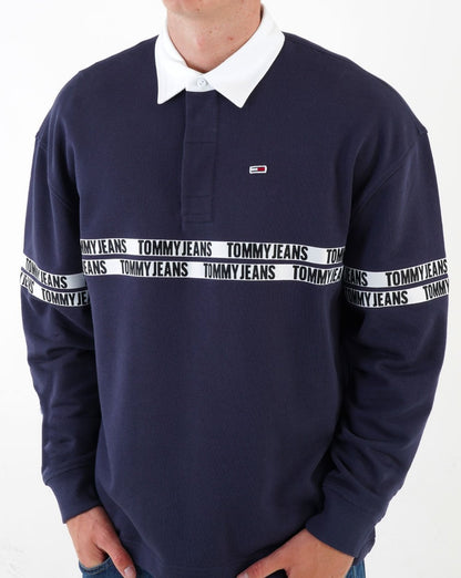 Tommy Jeans Tape Rugby-Shirt, Marineblau