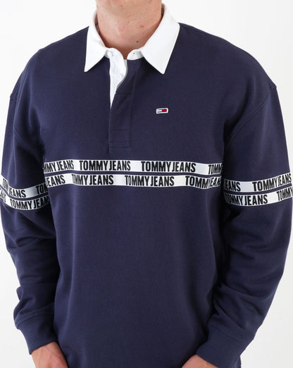 Tommy Jeans Tape Rugby-Shirt, Marineblau