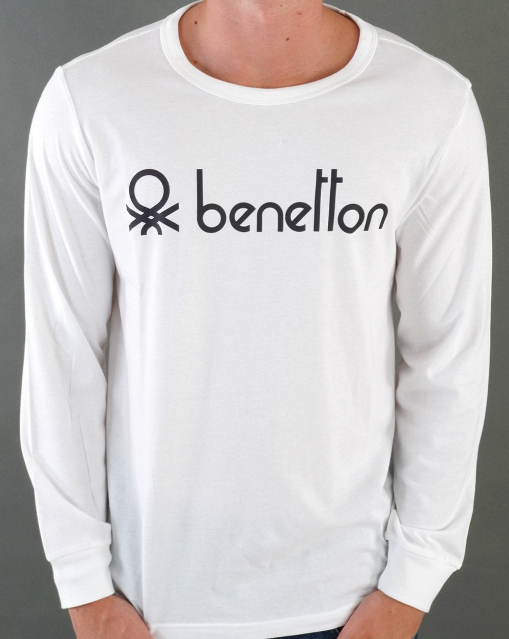 Benetton Large Logo LS T-shirt White/Black