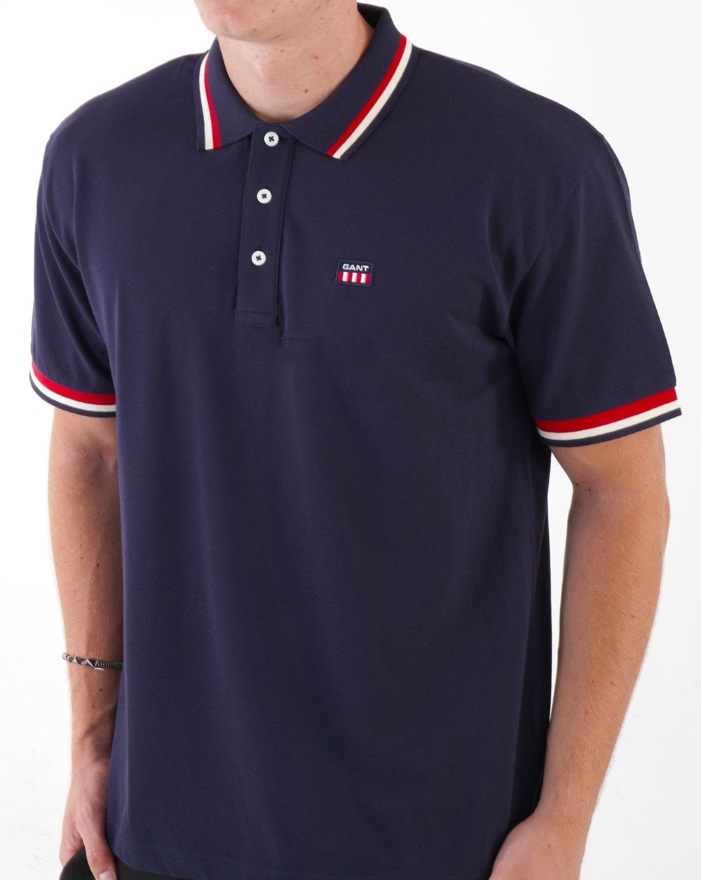 Gant Retro Flag Piqué-Poloshirt, Marineblau