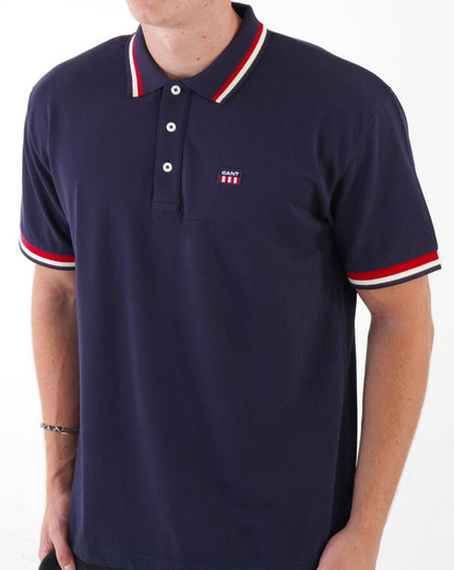 Gant Retro Flag Piqué-Poloshirt, Marineblau