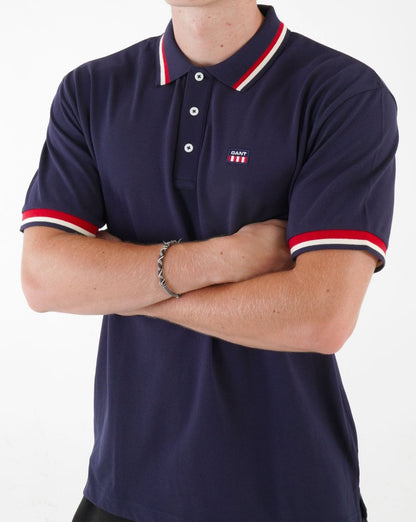 Gant Retro Flag Piqué-Poloshirt, Marineblau