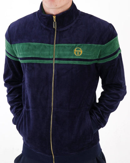 Sergio Tacchini Masters Velours-Trainingsjacke Marineblau/Dunkelgrün