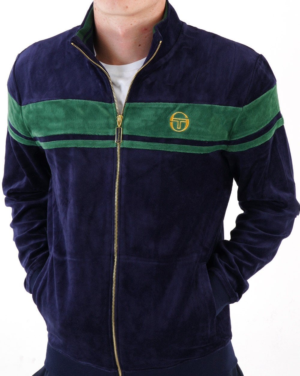Sergio Tacchini Masters Velours-Trainingsjacke Marineblau/Dunkelgrün