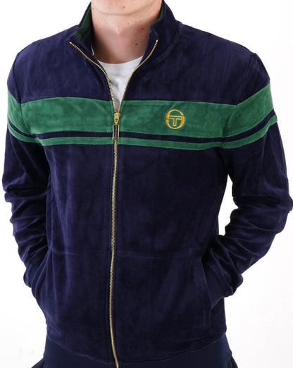 Sergio Tacchini Masters Velours-Trainingsjacke Marineblau/Dunkelgrün
