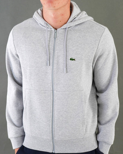 Lacoste – Kapuzenpullover mit durchgehendem Reißverschluss in Silber