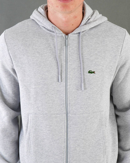 Lacoste – Kapuzenpullover mit durchgehendem Reißverschluss in Silber