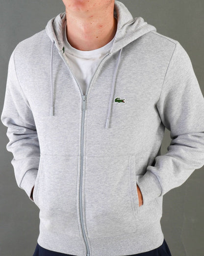 Lacoste – Kapuzenpullover mit durchgehendem Reißverschluss in Silber