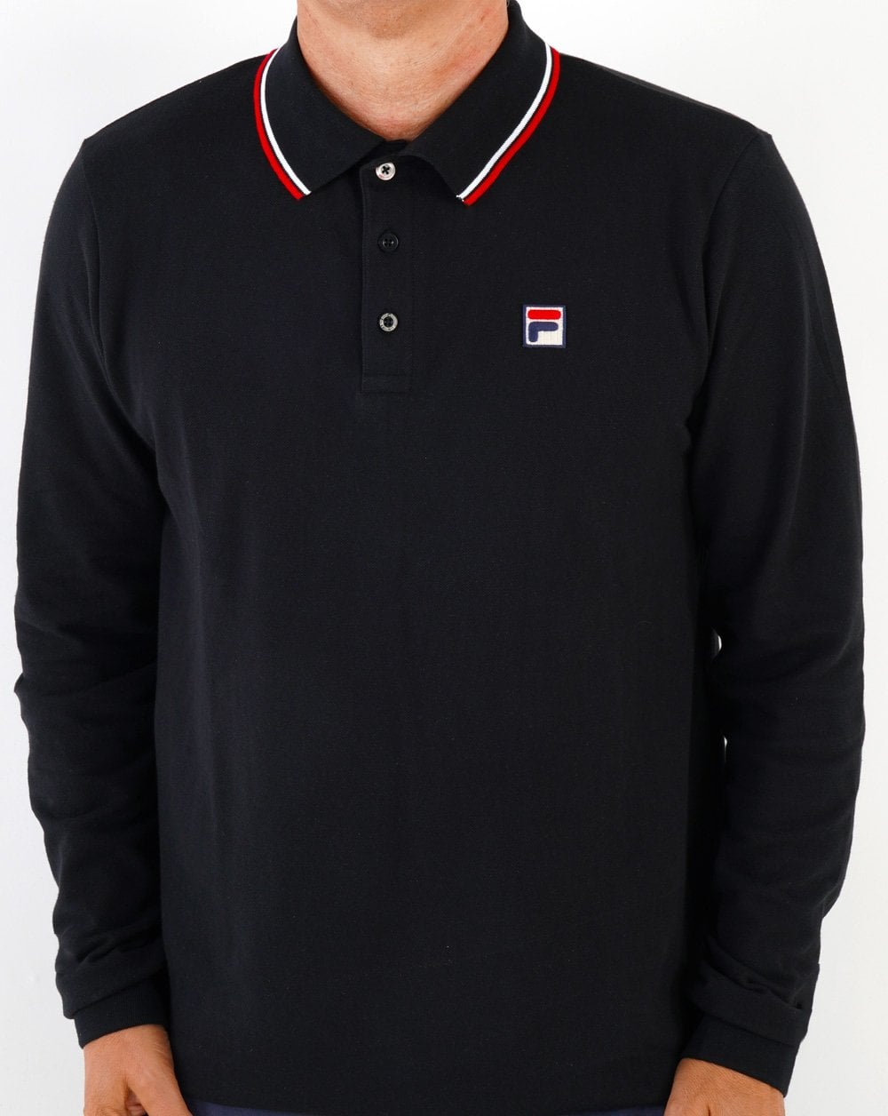 Fila Vintage Tipped LS Poloshirt Schwarz/Weiß/Rot