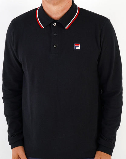 Fila Vintage Tipped LS Poloshirt Schwarz/Weiß/Rot