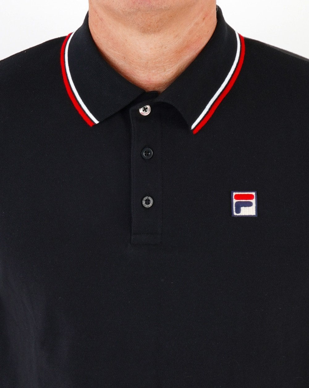 Fila Vintage Tipped LS Poloshirt Schwarz/Weiß/Rot