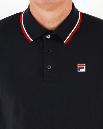 Fila Vintage Tipped LS Poloshirt Schwarz/Weiß/Rot