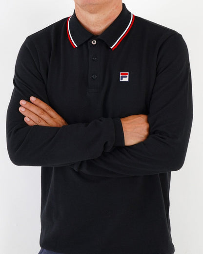 Fila Vintage Tipped LS Poloshirt Schwarz/Weiß/Rot
