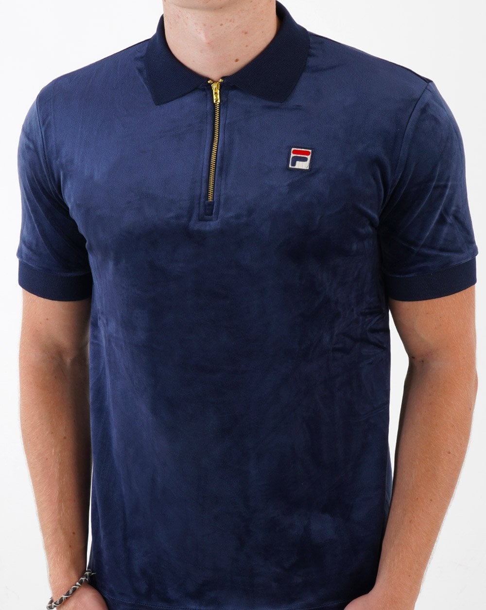 Fila Vintage Devon Velours-Poloshirt, Marineblau