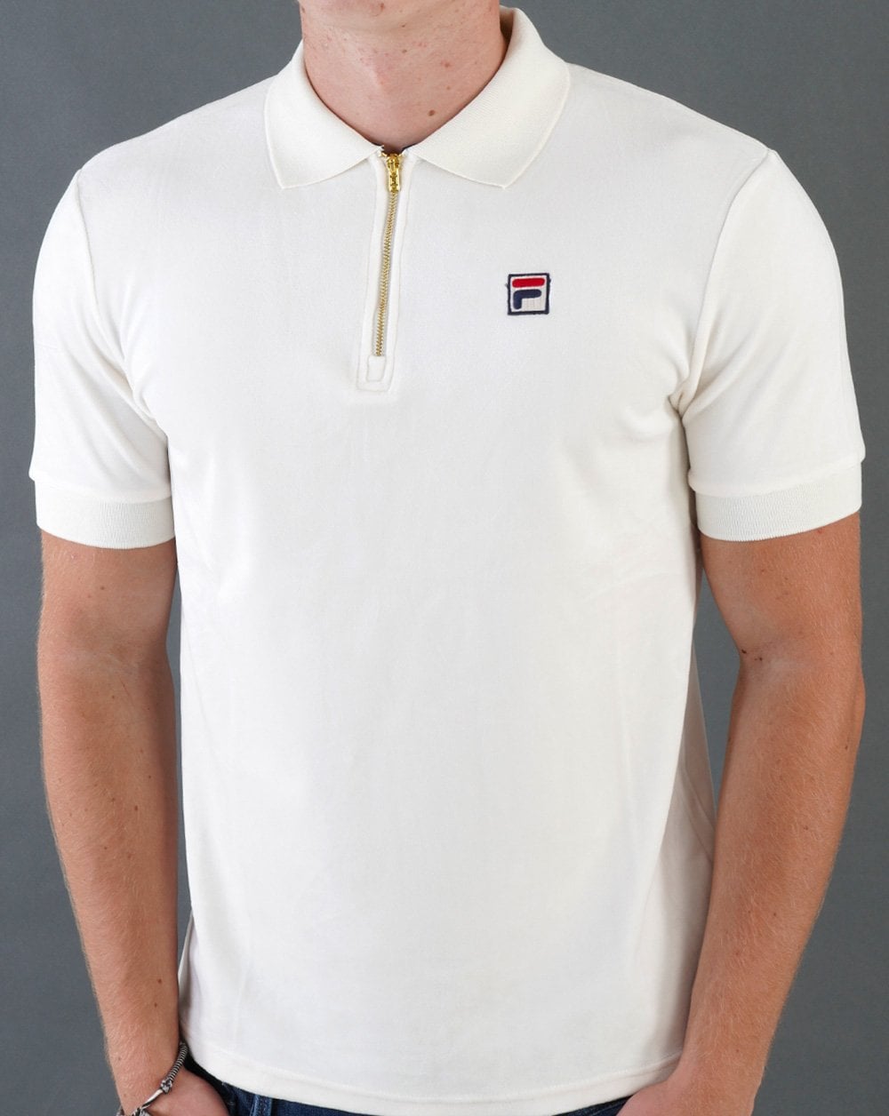 Fila Vintage Devon Velours-Poloshirt Off White