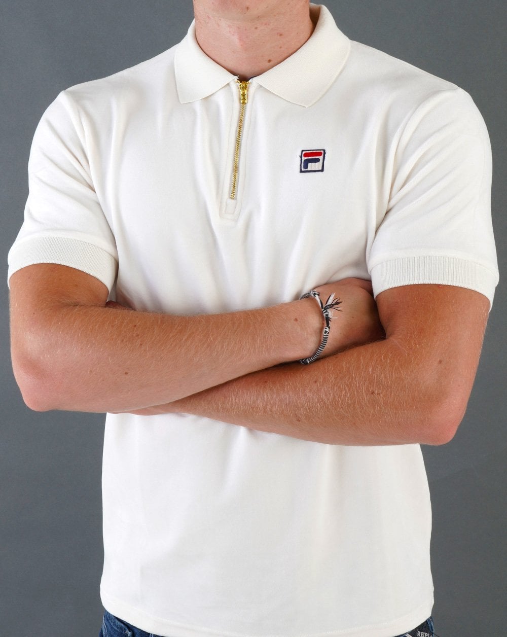 Fila Vintage Devon Velour Polo Off White