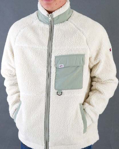 Tommy Jeans – Sherpa-Fleecejacke in Altweiß