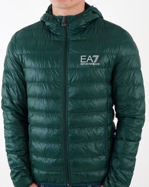 EA7 Core Logo Down Hooded Jacket Green