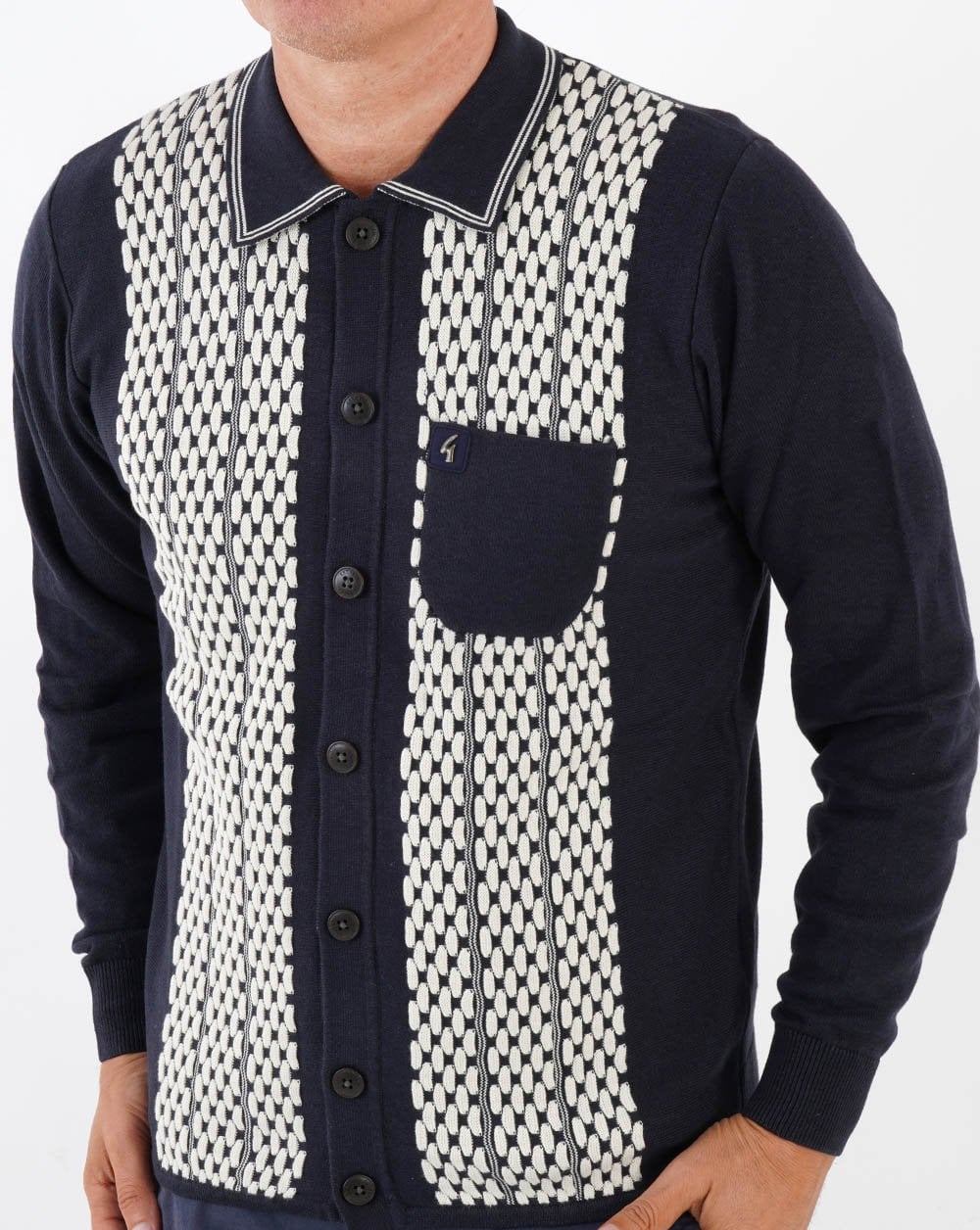 Gabicci Vintage Law Button LS Strickpolo Navy