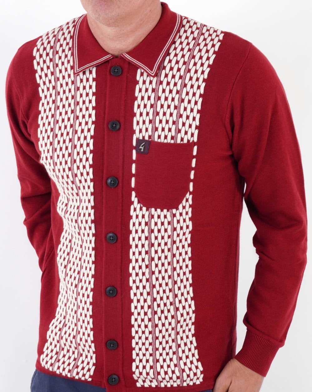 Gabicci Vintage Law Button LS Strickpolo Dunkelrot