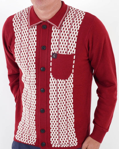 Gabicci Vintage Law Button LS Strickpolo Dunkelrot