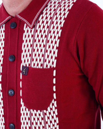 Gabicci Vintage Law Button LS Strickpolo Dunkelrot