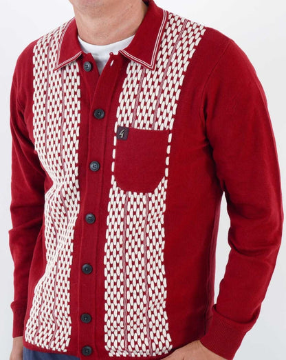 Gabicci Vintage Law Button LS Strickpolo Dunkelrot